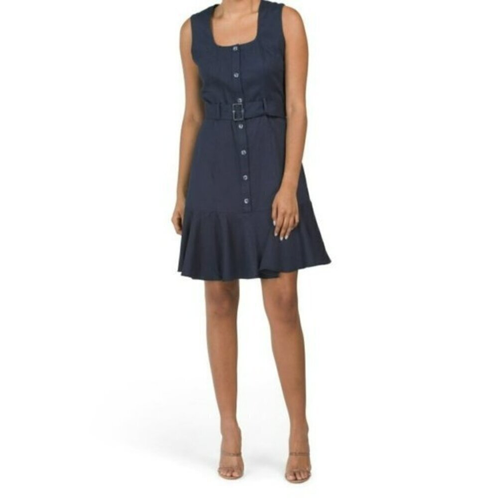 NWT Nanette Lepore Linen Sleeveless Ruffle Hem Belted Mini Dress